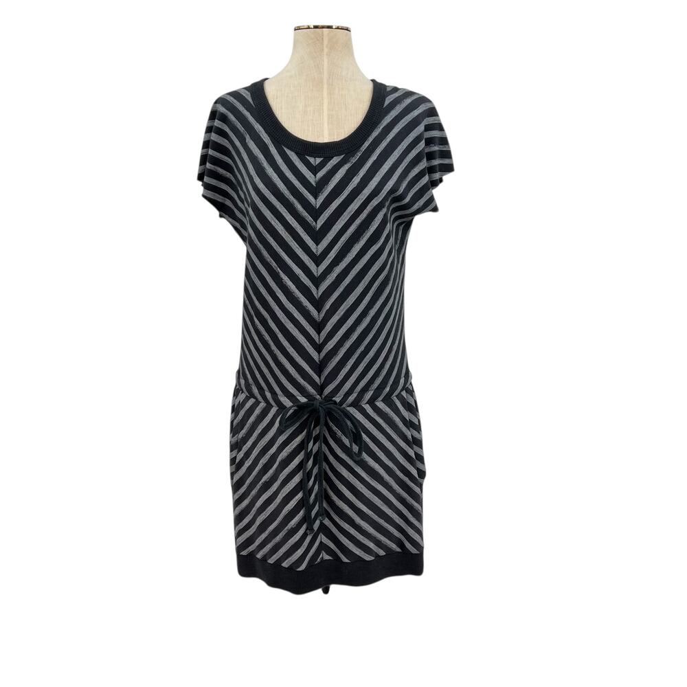 Rag & Bone Striped Tee Shirt T-Shirt Dress Drawstring Short Sleeve Gray Medium